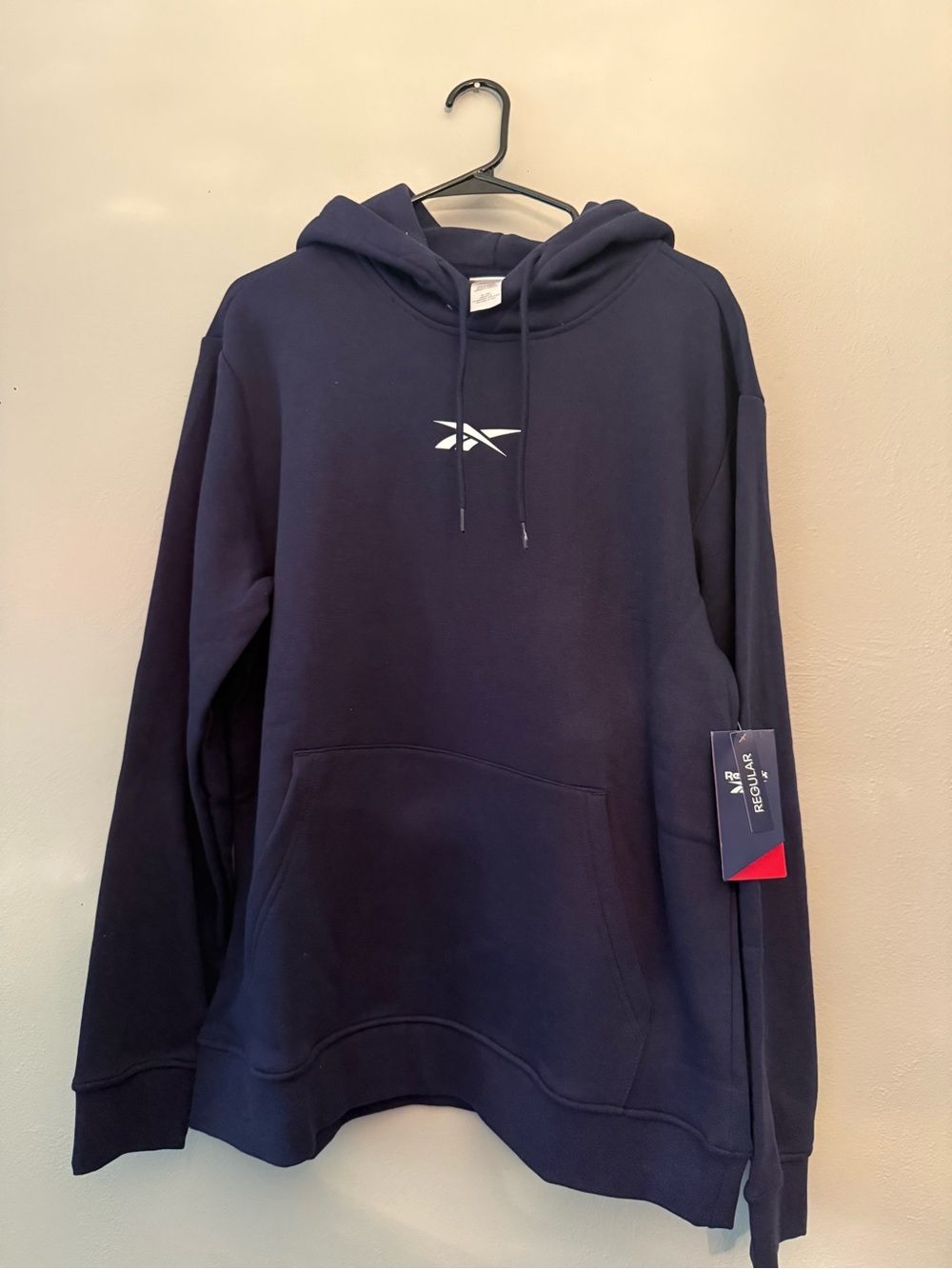 Reebok Men's Dark Navy Pullover Hoodie with White Logo
